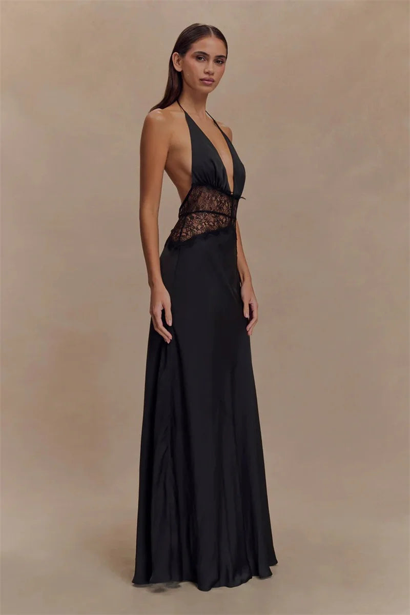F/W 25’ Lace Patchwork Backless Maxi Gown