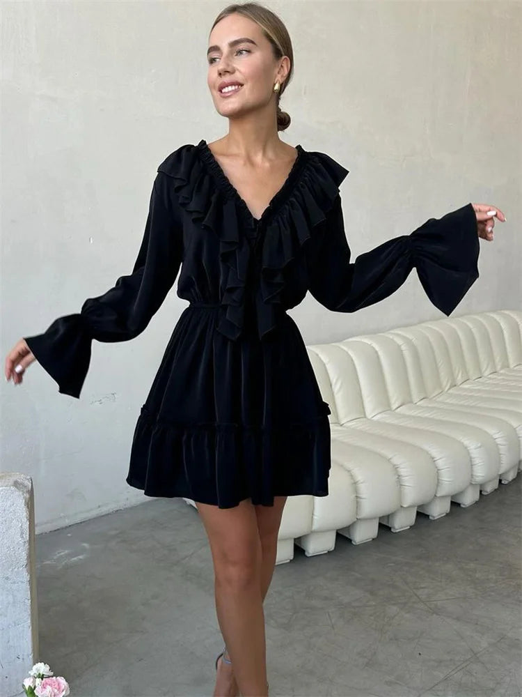 S/S 25' Ruffled V-Neck Mini Dress