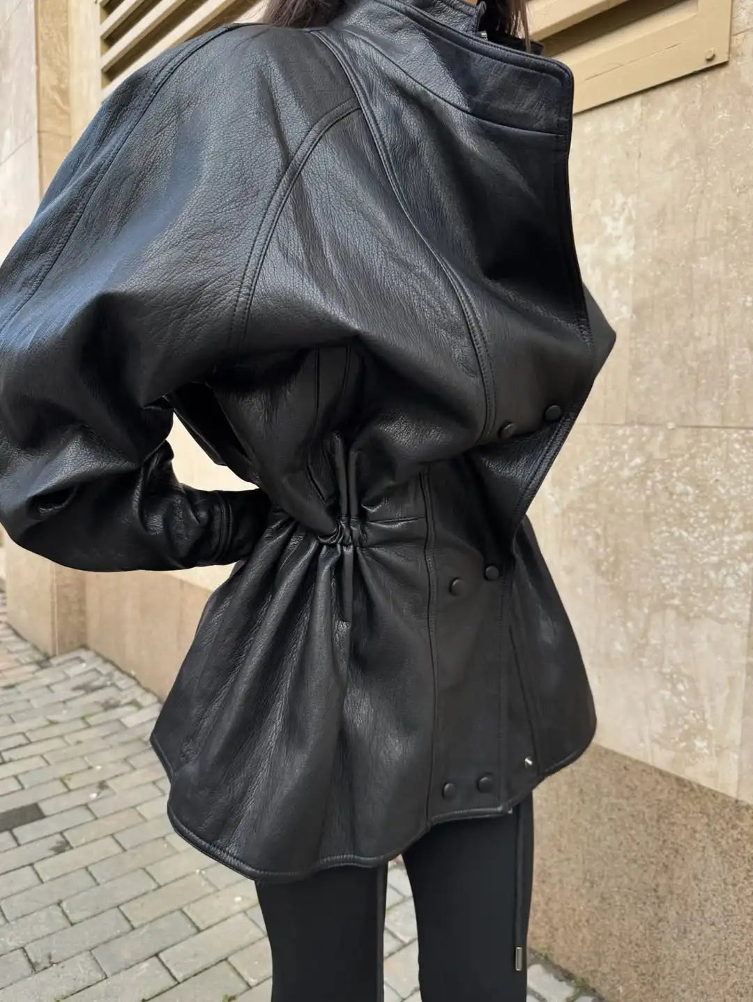 Riviera Noir Cinched Leather Jacket
