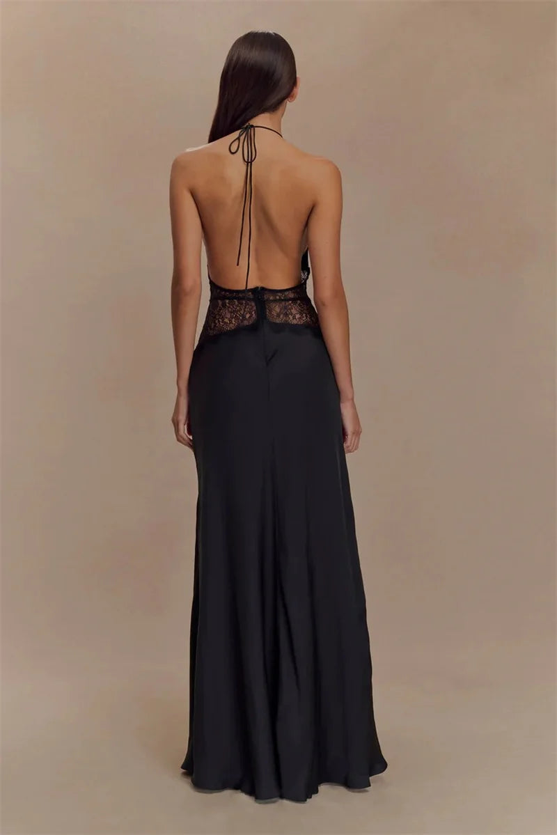 F/W 25’ Lace Patchwork Backless Maxi Gown