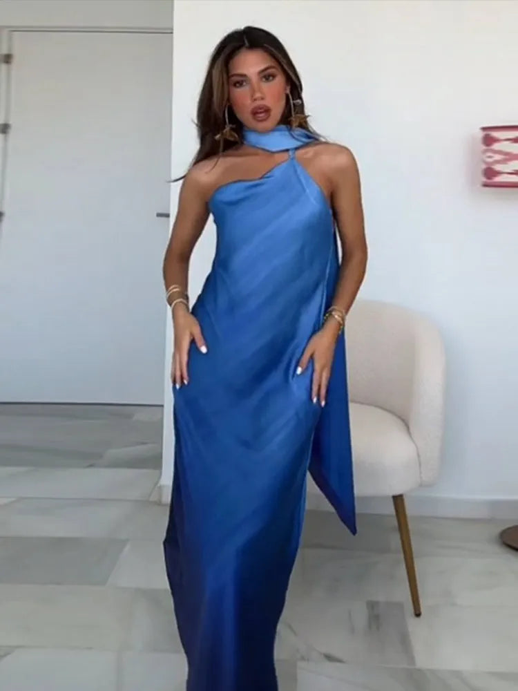 S/S 25' Scarf Collar Evening Maxi Dress