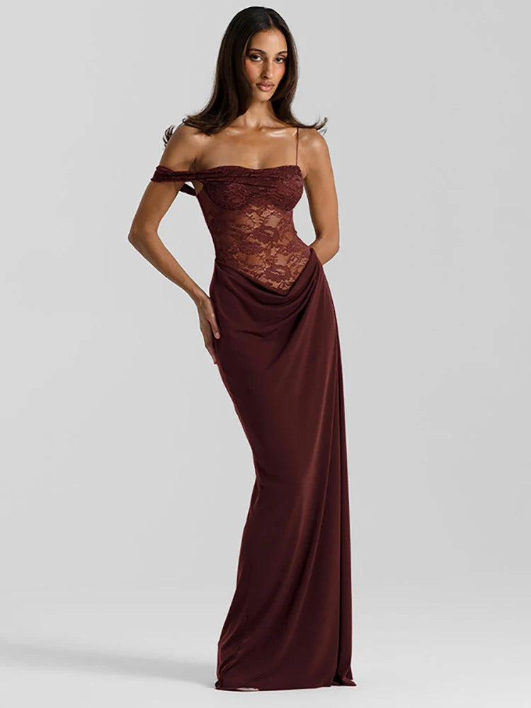 Luna One-Shoulder Lace Maxi Gown